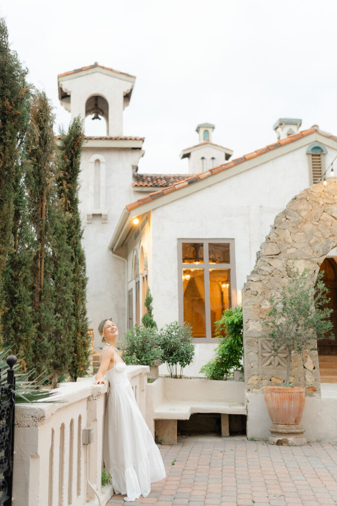 Villa Antonia bride standing in front of the chapel 