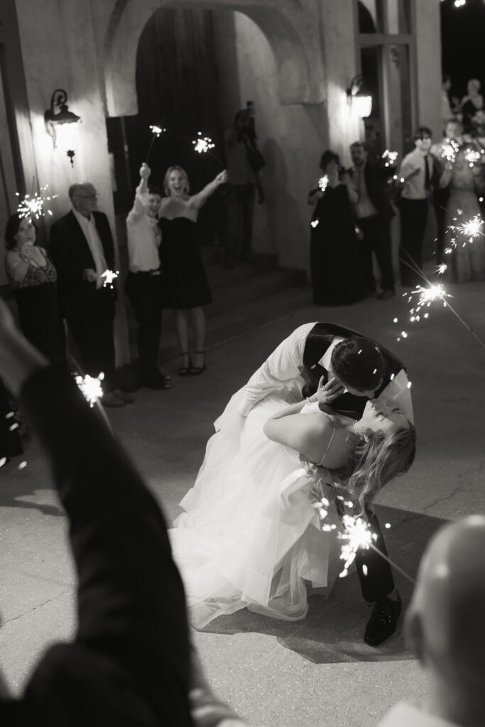 Villa Antonia Wedding photo of couple exiting through sparklers