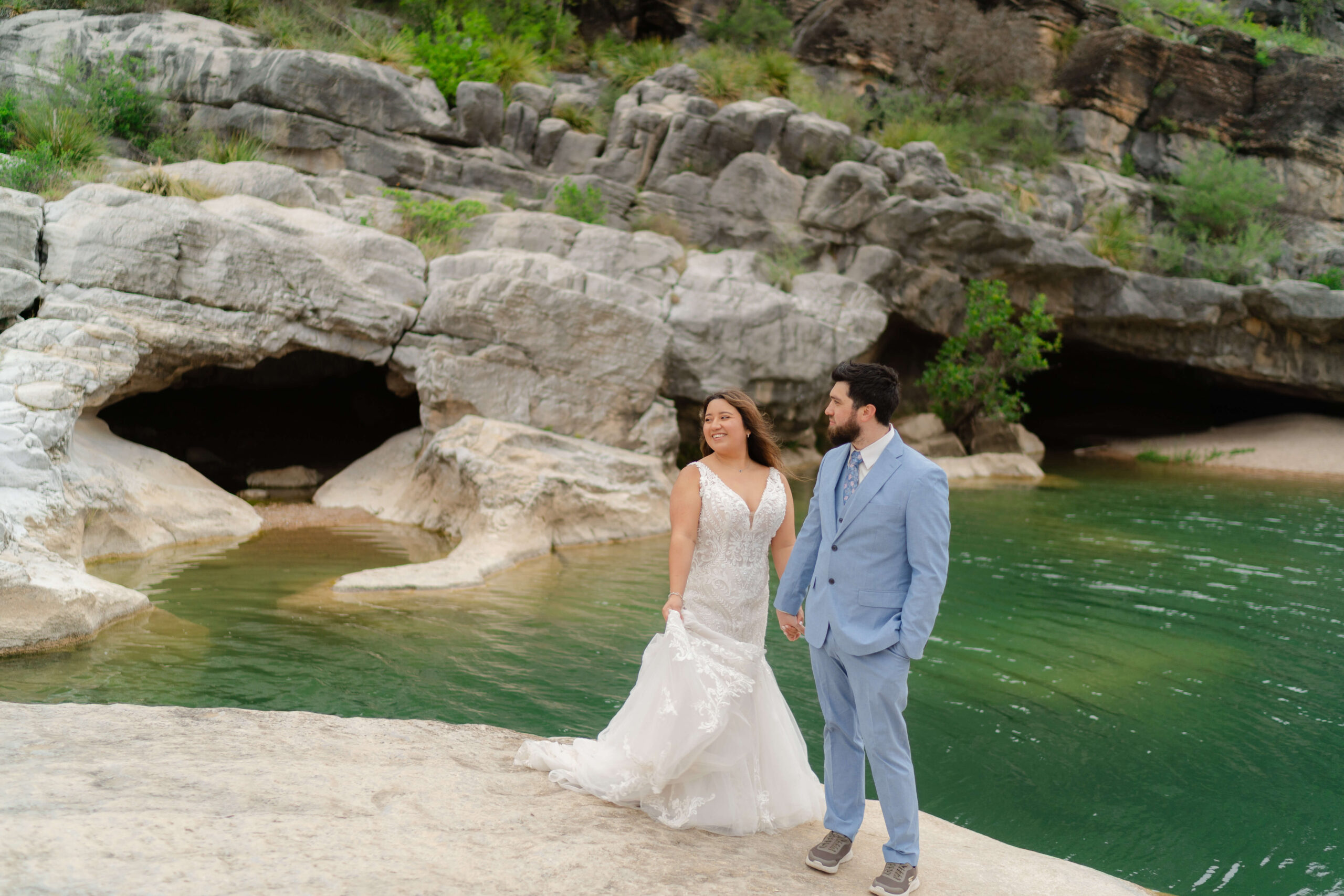Couples portraits during an adventure session at Pedernales Falls a Texas State Park