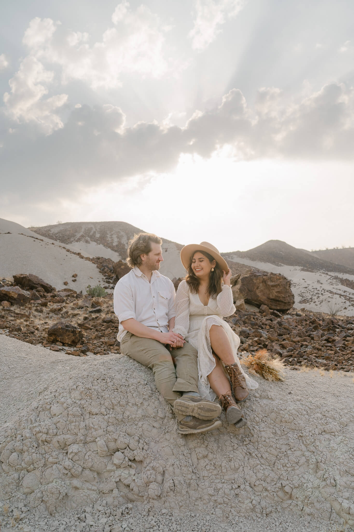 couple in unique landscape as they elope in texas