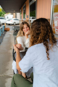 bride and groom enjoying coffee during their two day elopement