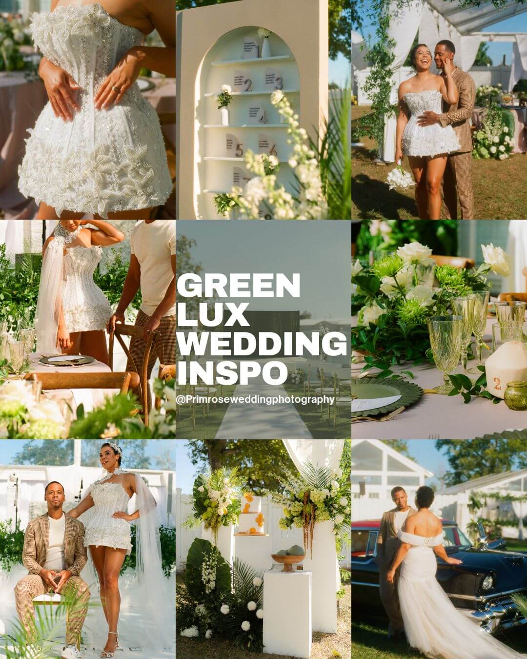 Tropical green wedding inspiration table design with coconuts, palm runners, and vintage green goblets for a luxe Havana style reception.