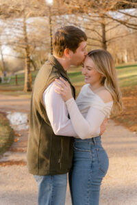 fall downtown Texas engagement photos